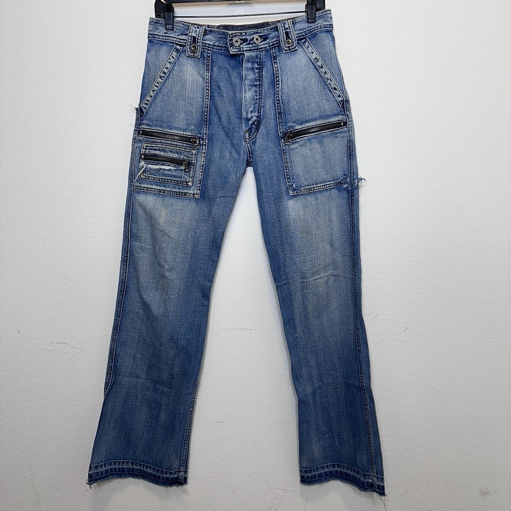 Guess Vtg Y2K Thrashed Denim Jeans Japanese Cargo Pant Distressed M34D2044 Sz 30